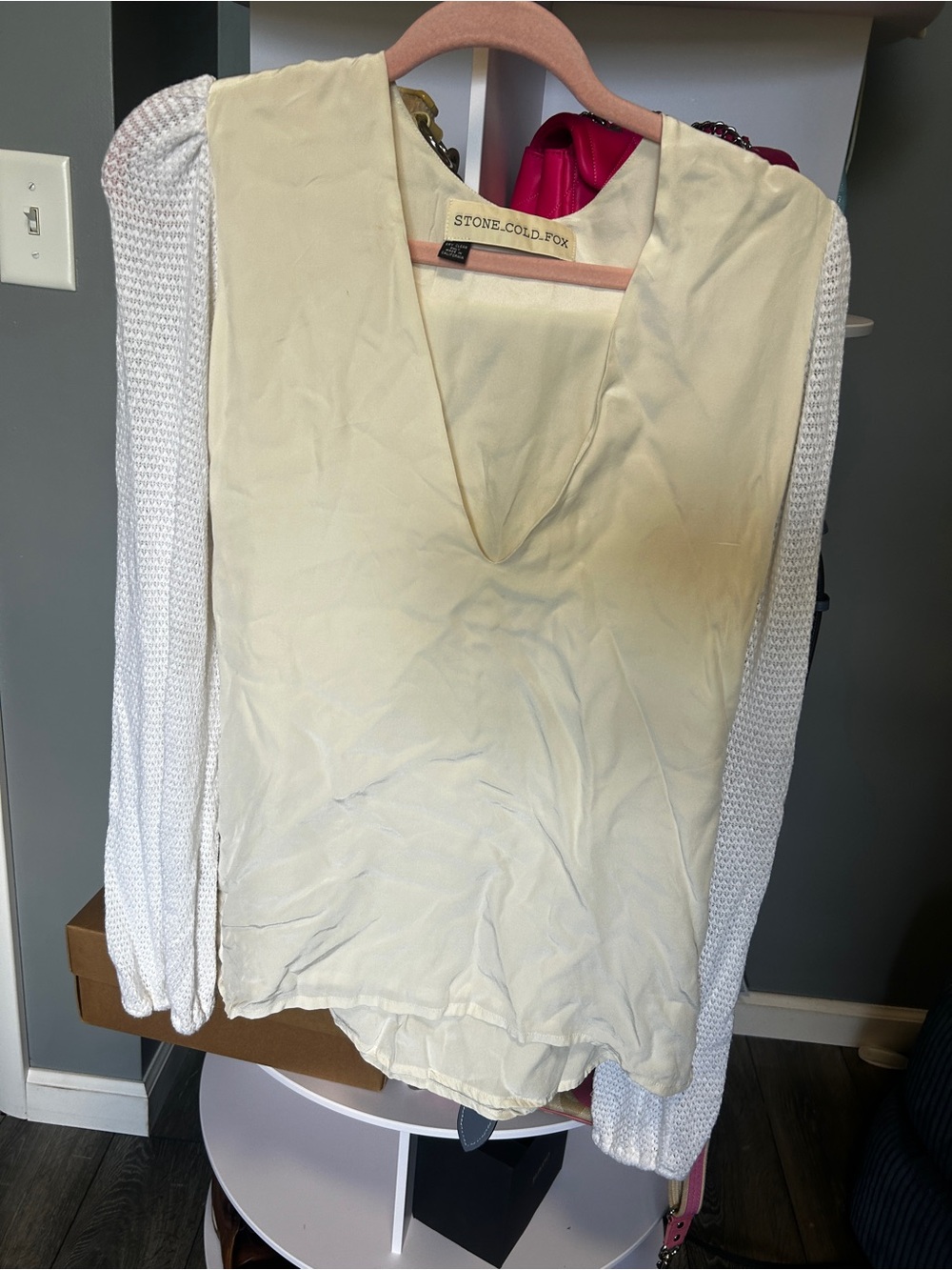 Stone Cold Fox Cream V-Neck Mixed-Knit Blouse